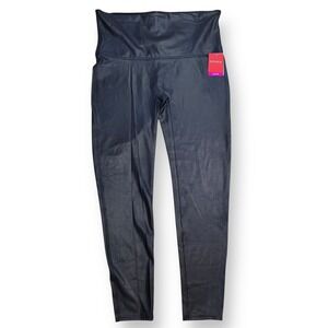 NWT SPANX Faux Leather Leggings‎ Shapewear High Waisted Tummy Control Navy 2X
